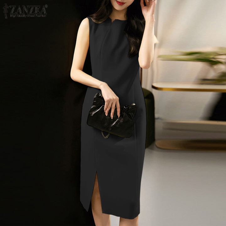 สินค้ามาใหม่-จัดส่งฟรี-fancystyle-zanzea-ชุดเดรสสไตล์เกาหลีของผู้หญิงแขนกุดสำหรับงานปาร์ตี้ชุดเดรสผ่าหรูหราเสื้อสายเดี่ยวสีพื้น-11