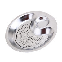 Stainless Steel Dumplings Plate with Dipping Saucer Double-layer Draining Dinner Plates Serving Dish