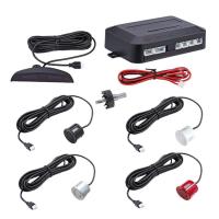 Distance Detection Sensor 4 sensors Car Sound Warning System Small Flexible Front and Rear Reversing Radar Kit LED Buzzer Alarm Sensor for Auto Van RV and Trailer carefully