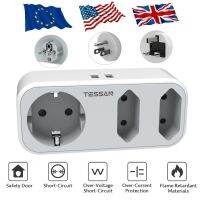 TESSAN Europe to England America Travel Adapter with 3 Socket 2 USB Ports Wall USB Charger with UK US EU Plugs (Type G/B/E/F)