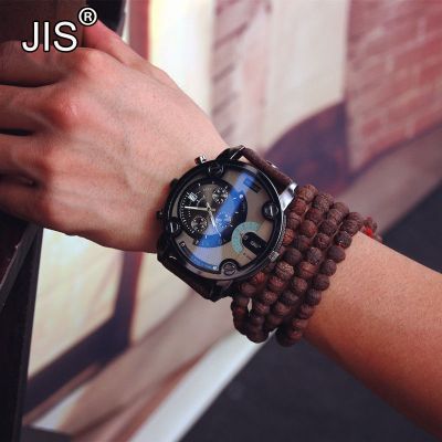 JIS Brand Blue Glass Big Dial Black Leather Quartz Men Watches Fashion Casual Watch Sports Out Door Military Wristwatch relojio