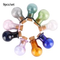 9 Pieces Colored Ball Bulb Small Glass Bottles with Cork Tiny Decorative Wishing Jars Small Containers for Wedding Favors