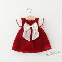 【hot sale】 ◕ C10 Infant Princess Dress Vintage Baby Girl Red Chiffon Bow Round Neck Dress Party Evening Clothing