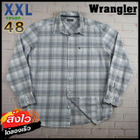 Wrangler®แท้ อก 48 ไซส์ XXL เสื้อเชิ้ตผู้ชาย แรงเลอร์ สีขาวน้ำเงิน เสื้อแขนยาว เสื้อใส่เที่ยวใส่ทำงาน