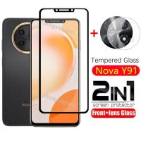 2in 1กระจกเทมเปอร์ปกป้องหน้าจอสำหรับ Nova Y91 4G ฟิล์มกระจกเลนส์กล้องป้องกันการระเบิด Y71ปลอดภัยสำหรับ Y71 NovaY91ฟิล์มป้องกัน2023