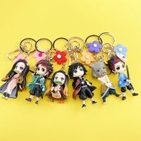 Anime Keyrings Demon Slayer Kimetsu no Yaiba Kamado Tanjirou Nezuko Keychain Cosplay Props Cartoon Pendant Accessories Halloween