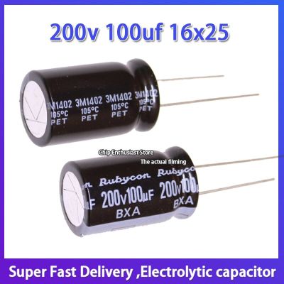 5pcs Rubycon imported aluminum electrolytic capacitor 200v 100uf 16x25 ruby BXA high frequency and long life Electrical Circuitry Parts