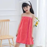 ✒❆♨ New Solid Color Child Bath Skirt Absorbent Quick-drying Household Coral Fleece Bath Towel Wrap Skin-friendly Tube Top Bathrobe