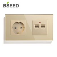 ปลั๊ก Usb คู่ Bseed กับซ็อกเก็ตผนังยุโรปปลั๊กปลั๊กมาตรฐานทั่วไปคริสตัลหน้าจอโทรศัพท์สีขาวดำทองปรับปรุงบ้าน