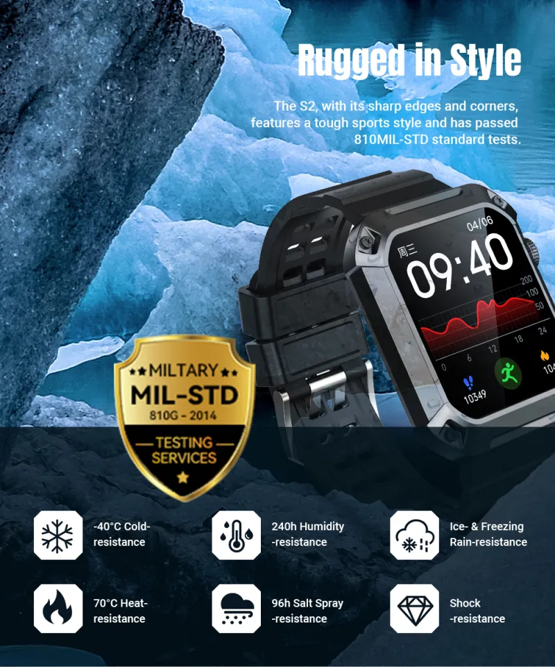 Rogbid TANK S2 Military Smartwatch Men's 5ATM Waterproof Rugged