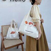 Youda Korean Version Canvas Bread Painting Shoulderbag for Women Simple Open Handbags Large Casual Capacity Shopper Tote Bag