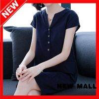 NEW MALL Solid Color Button T-Shirt Plus Size Bottoming Shirt Dress Female Plus Size Slimming