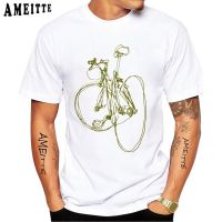 New Summer Men Short Sleeve Vintage Classic Track Bicycle Art T Shirt Hip Hop Boy White Casual Tees Golden Bike Design Tops XS-6XL