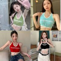 ? เสื้อคล้องคอ มีฟองน้ำในตัว ดีเทลสายผูกเอวลายตัวอักษร สินค้าพร้อมส่ง ( FY2489 )