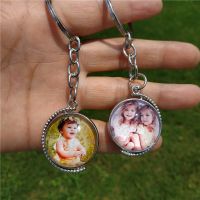 【CW】ﺴ✠  Side Rotatable Custom Chain Glass Personalized Baby Lovers Photo Date Customerized Keychains