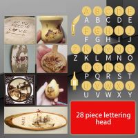 28pcs Wood Burning Embossing Kit with 26 English Letters Carving Pyrography Pen Tips Stencil Soldering Iron for Woodworking Tool