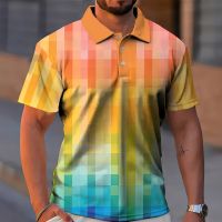 Colorful Plaid Polo Shirt Summer Short-Sleeved Neutral Clothing Loose T-Shirt Fashion Trend Oversized MenS Pullover Polo Shirs