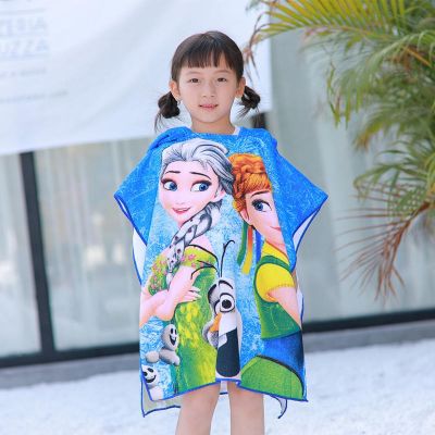 {Xiaoli clothing} Disney Mickey Frozen Elsa Anna Cars Sofia Hooded Towel Bathrobe Cartoon Children Soft Can Wear Beach Towel Gift For Boys Girls