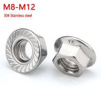 1-10pcs M8 M10 M10 M12 M12 Fine Thread Flanged Hex Nut A2 Stainless Steel Hexagon Serrated Spinlock Flange Nuts Locknut