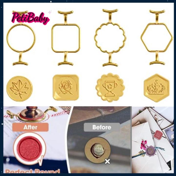 Rose Gold Wax Seal Stamp Mold Include Wax Seal Mold With Round Flower Heart  Square Shape for Gift Envelope Card Invitation Sealing. 