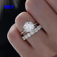 BZY แหวนเจ้าสาวตั้งรอบ Moissanite แหวนหมั้นเจ้าหญิงตัดนิรันดร์แต่งงานวง