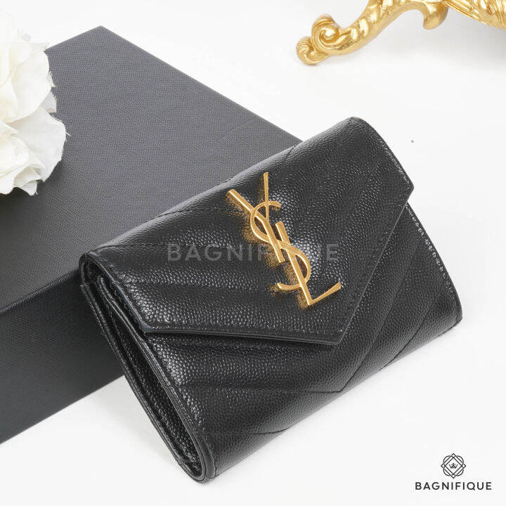 YSL MATELASSÉ SMALL ENVELOPE WALLET IN GRAIN DE POUDRE EMBOSSED LEATHER