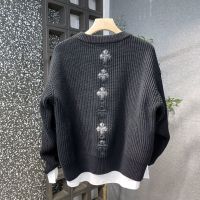 High-Grade Labeling Cross Chrome heartsˉ Knitted round Neck Fashion Design Trend Loose R Knitted Sweater All-Matching