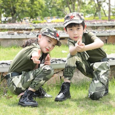 ชุดทหารลายพรางแขนยาวสำหรับเด็กนักเรียนประถมเสื้อผ้าฝึกซ้อมอนุบาลชุดทหาร