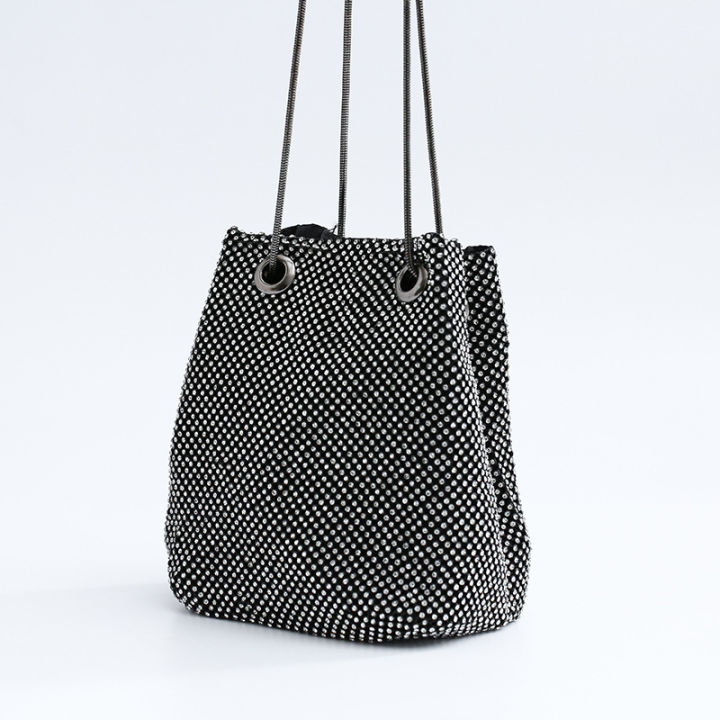 กระเป๋าทรงถังประดับเลื่อมสำหรับผู้หญิงงานเลี้ยงตอนเย็นลายเส้นแนวทแยงใหม่จากร้าน-cestlafit-store