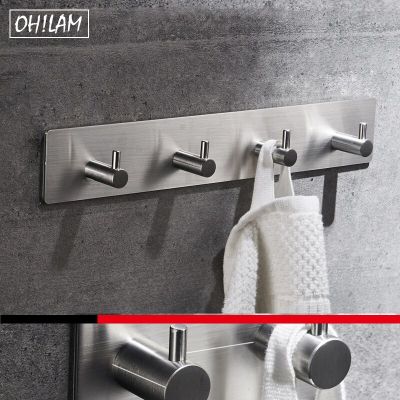 Home Decor Self Adhesive 4 Hooks Stainless Steel Towel Robe Coat Cloth Bag Key Tableware Holder Hanger Wall Mounted Nickle Black Clothes Hangers Pegs
