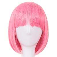 Pink Wig Fei-Show Synthetic Heat Resistant Short Wavy Hair Peruca Pelucas Costume Cartoon Role Cos-play Bob Student Hairpiece Wig  Hair Extensions Pad