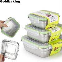 3 Pieces Stainless Steel Food Containers Food Storage Box Square Lunch Box 400/750/1200ml