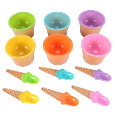 6Pcs Ice Cream Bowl Set Different Color Ice Cream Spoon Bowl Tableware Set Creative Children Cartoon Bowl