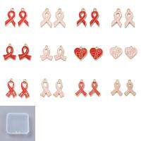 72Pcs 12 Style Light Gold Tone Zinc Alloy Enamel Pendants Awareness Ribbon &amp; Heart with Awareness Ribbon Mixed Color 16.5-27.5x10-16x1-2.5mm Hole: 1.5-2mm 6pcs/style