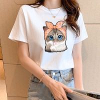 2023 NEWcat พิมพ์เสื้อยืดคอกลมสำหรับผู้หญิง Tees Fashion