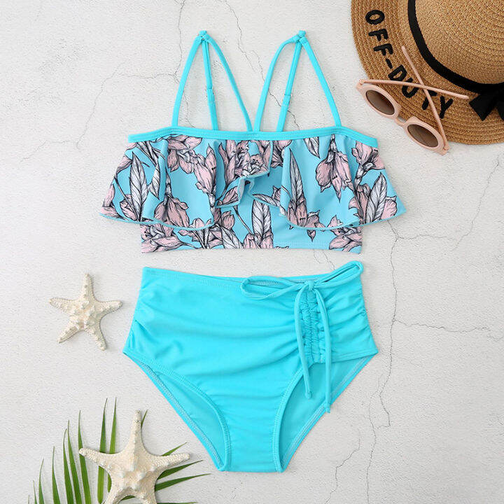 tumama-kids-kids-swimsuits-high-waist-drawstring-printed-bikini-kids-swimsuit