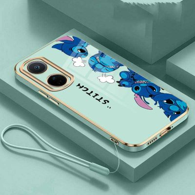 เคส OPPO Reno เลนส์มอนสเตอร์8 T 5G Reno8 T 4G Reno 6 5 Pro 5G เคสลายการ์ตูนเคสโทรศัพท์มือถือเคลือบหรูหรากันกระแทกพร้อมสายคล้อง