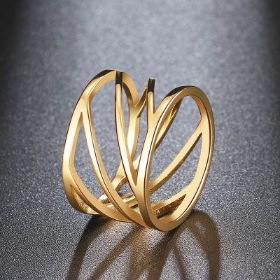 [MM75] แหวนสแตนเลส Hollow Crosscut แฟชั่นคลาสสิกแหวนผู้หญิงเครื่องประดับงานแต่งงานของขวัญเพื่อน2022ใหม่ Anillos