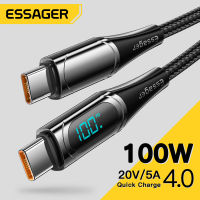 Essager PD 100W สาย USB C,สายเคเบิล Type C เป็น Type C จอแสดงผลดิจิตอลสายข้อมูล5A สายชาร์จเร็วสำหรับ Xiaomi Samsung Huawei Type C สายวันที่สำหรับแท็บเล็ต