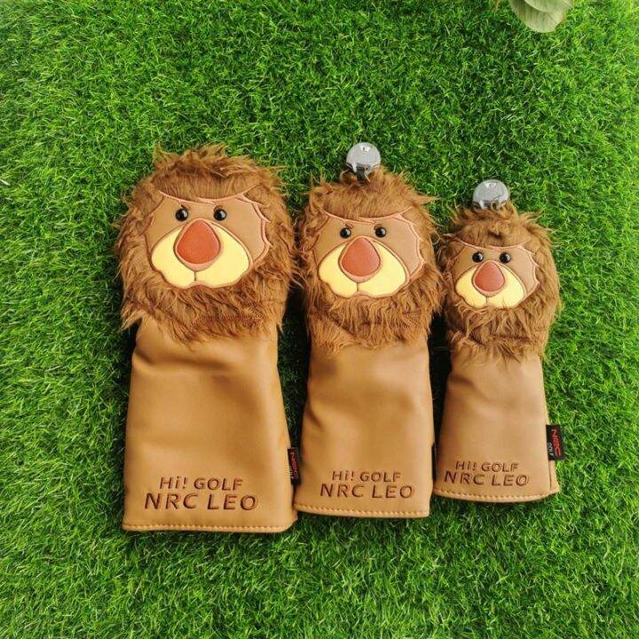 ๑-new-style-golf-club-head-cover-protective-cover-pu-leather-cartoon-lion-golf-club-cover