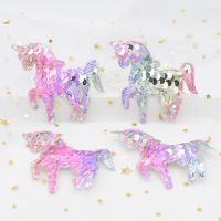 16Pcs 65*60mm Glitter Unicorn Appliques with Light Rainbow Sequins Padded Patches for Clothes Sewing Supplies Headwear Decor F45  Furniture Protectors