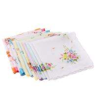 LazaraLife 10 pcs ผู้หญิงน่ารักผ้าเช็ดหน้าสี่เหลี่ยมดอกไม้ Hanky Wedding PARTY ผ้าฝ้าย 100%