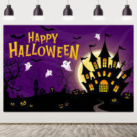 JOLLYBOOM Happy Halloween Theme Party ตกแต่งฉากหลังผ้าสยองขวัญฟักทองปราสาทแมงมุมการถ่ายภาพพื้นหลังสีส้มและสีดำแบนเนอร์ Studio Photo Booth Props อุปกรณ์