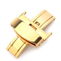 ：》《{ Stainless Steel Solid Double Pull Button Fold Watch Buckle Butterfly Deployment Clasp Watch Strap 12/14/16/18/20/22/24Mm Newest