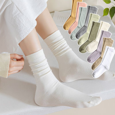 [Lady Sugar] ถุงเท้าขนาดกลางสีลูกกวาดสไตล์ Ins สำหรับแฟชั่นสำหรับผู้หญิงถุงเท้าผ้าฝ้ายวินเทจถุงเท้าฤดูหนาวฤดูใบไม้ร่วงลำลองระบายอากาศ