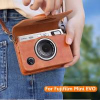 เคส Kulit ย้อนยุค Untuk Fujifilm Instax Mini EVO Tas Penyimpanan Kamera Instan Cangkang Pelindung Keras Dengan Akori Tali Bahu