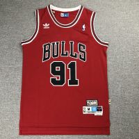 ยอดนิยม เสื้อกีฬาแขนสั้น ลายทีม NBA Jersey Chicago Bulls No.91 Rodman สีแดง สไตล์เรโทร