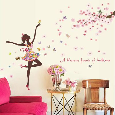 Flower Fairy Wall Stickers Butterflies bedroom Girls Rooms home decoration Art Decals 3D Wallpaper sticker
