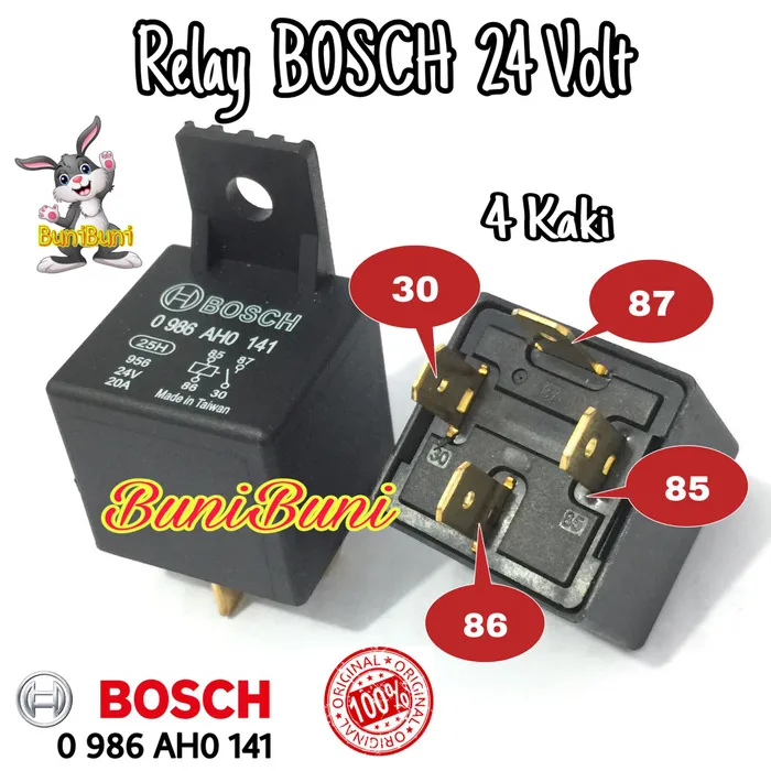 Relay Bosch 24V 4 Kaki / Rilei Riley Bosch 24 Volt 4 Pin Kaki (Kode 05