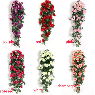 &gt;Artificial Flowers Rattan Vine Wall Hanging Rose Home Decor Accessories Wedding Door Decoration Christmas Fake Plants